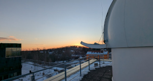 View of the dome and the sunset at winter time with some snow