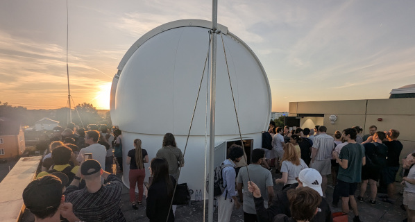 OST observatory dome on the root of the institute for physics and astronomy with blue sky