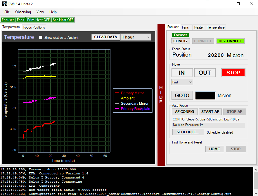 PWI3: Focus window including temperature display