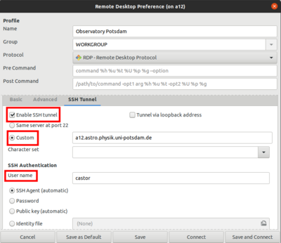 Remmina: SSH configuration